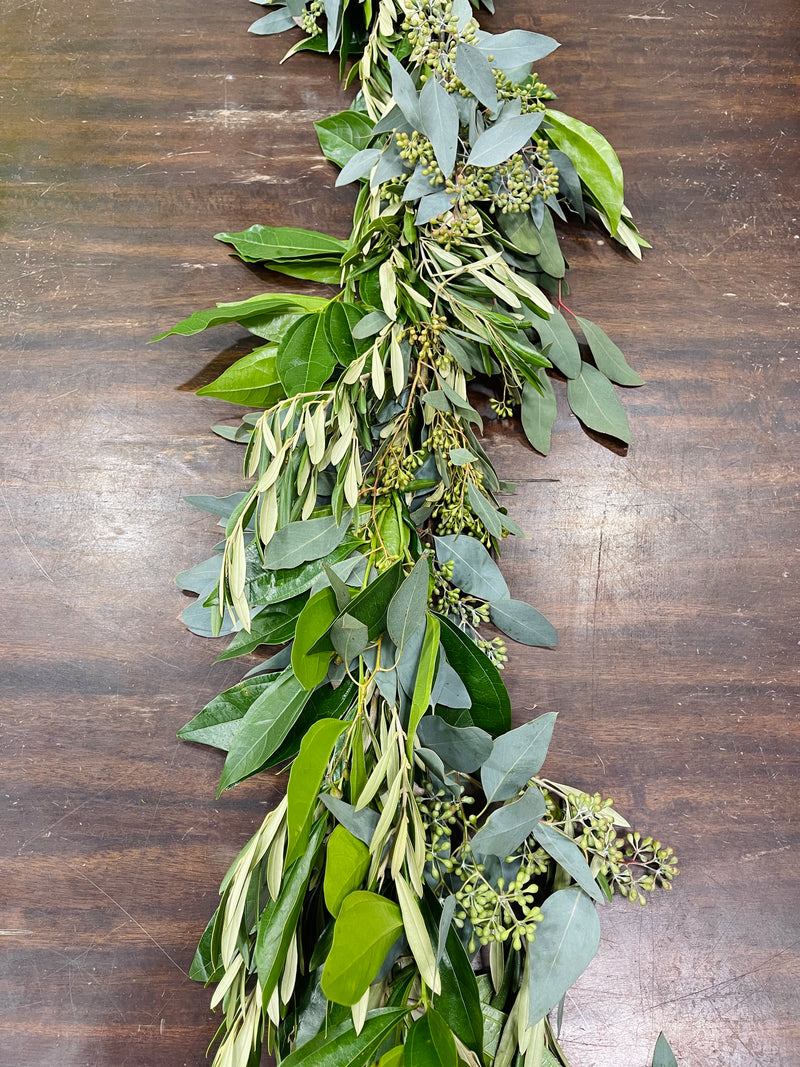 Olive Branches w/Eucalyptus Garland Per FT – Carlsbad Florist